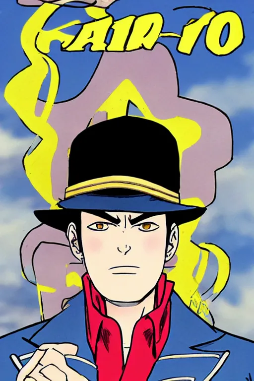 Image similar to jotaro kujo using a cap, meets corto maltese, comic book