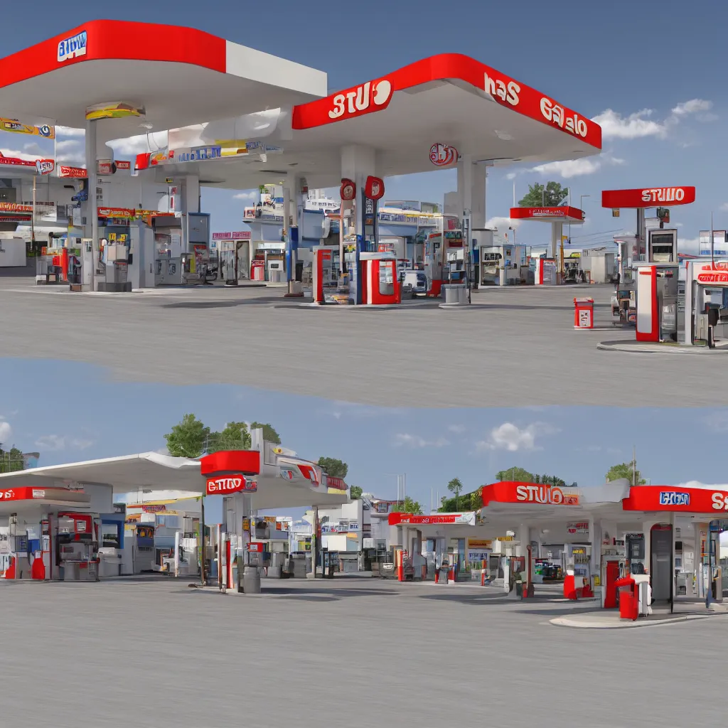 Image similar to hyper realistic 3 d rendering of studio shot of gas station isolated on white background, hd, hdr, ultra detailed, high resolution