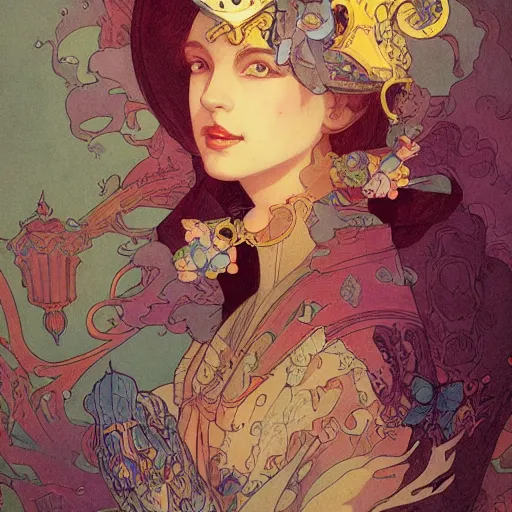 Image similar to portrait of a victorian era duc, princess girl, stylized illustration by peter mohrbacher, moebius, mucha, victo ngai, colorful comics style