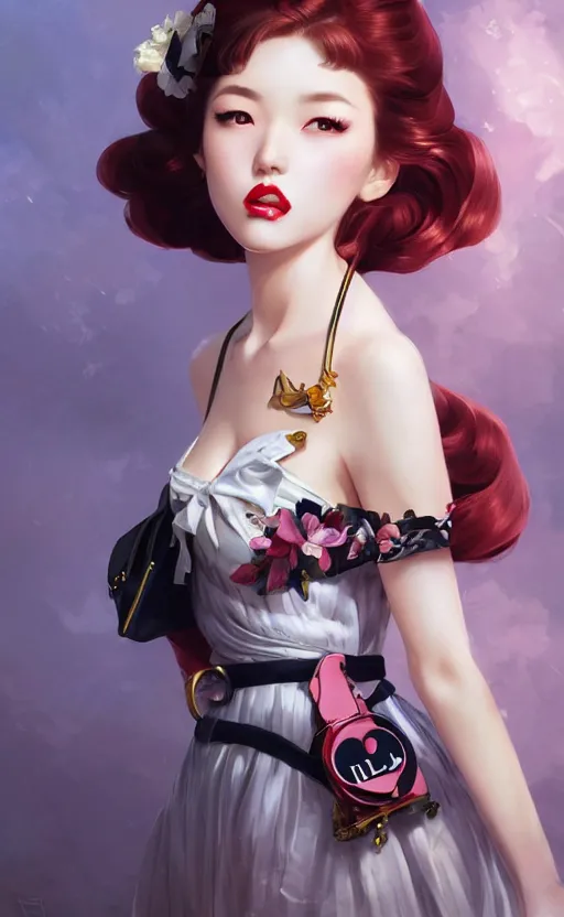 Image similar to a pin up and beautiful fashion and charming and dreamlke japan girl with lv jewelry, character art, art by artgerm lau and kyoung hwan kim and and ilya kuvshinov and john singer sargent, hyperdetailed, 8 k realistic, symmetrical, frostbite 3 engine, cryengine, dof, trending on artstation, digital art