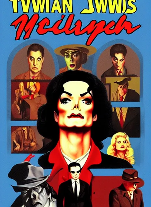 Image similar to twin peaks poster art, michael jackson vs zumbies, old retro pulp noir comic cover, by michael whelan, rossetti bouguereau, artgerm, retro, nostalgic, old fashioned