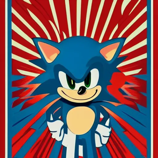 Image similar to sonic the hedgehog poster by shepard fairey