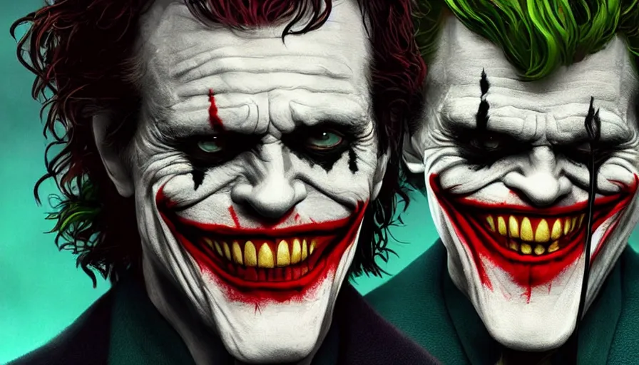 Image similar to Willem Dafoe is Joker, hyperdetailed, artstation, cgsociety, 8k