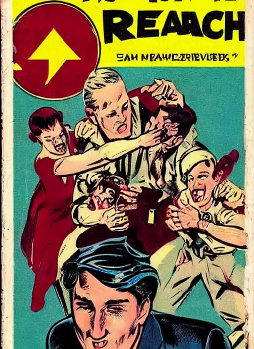 Image similar to vintage comic book cover of justin trudeau as a leader in the third reich