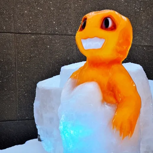 Image similar to ice sculpture of charmander made of ice, photography