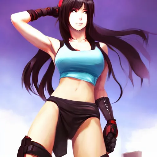 Prompt: head to toe shot of tifa lockhart by WLOP, rossdraws, Logan Cure, Mingchen Shen, BangkuART, sakimichan, yan gisuka, JeonSeok Lee, zeronis, Chengwei Pan on artstation