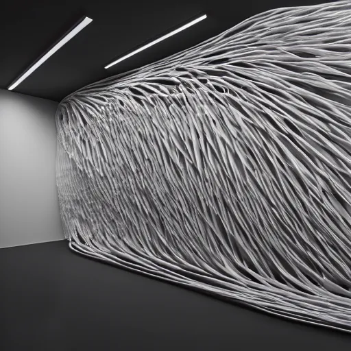 Image similar to : reaction diffusion sculpture art on the wall in modern architecture studio, cinematic lighting, hyper - realistic, detailed, render by c 4 d octane, unreal engine, 8 k 3 d render