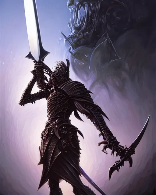 Image similar to The last enemy that shall be destroyed is death, full body image, artwork by artgerm, Luminism, Behance HD, medievil spear, broad sword, D&D, extraordinary phenomenon, fantasy, intricately detailed, elegant, digital painting, smooth, sharp focus, art by Greg Rutkowski, art by Ruth Asawa, art by Stephan Martiniere, art by Ted Nasmith, art by H.R. Giger