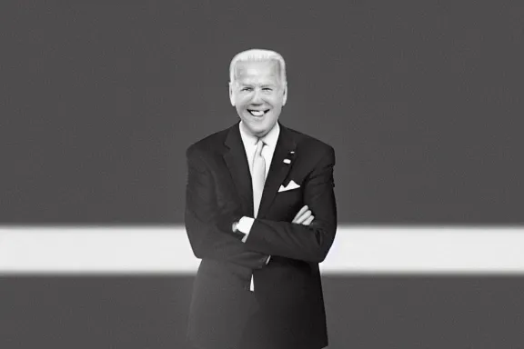 Prompt: a photo taken from a distance of Joe Biden floating in a black void