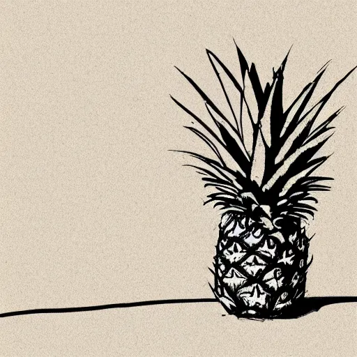 Image similar to a sketch of a pineapple sitting on a porch, sad, shadows,