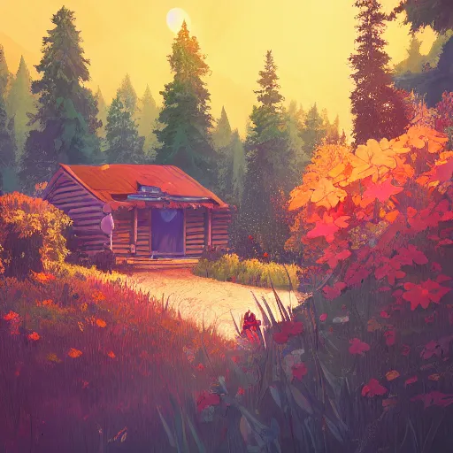 Prompt: camp half-blood, summer camp, antheia cabin, flowers around, highly detailed, artstation, by alena aenami