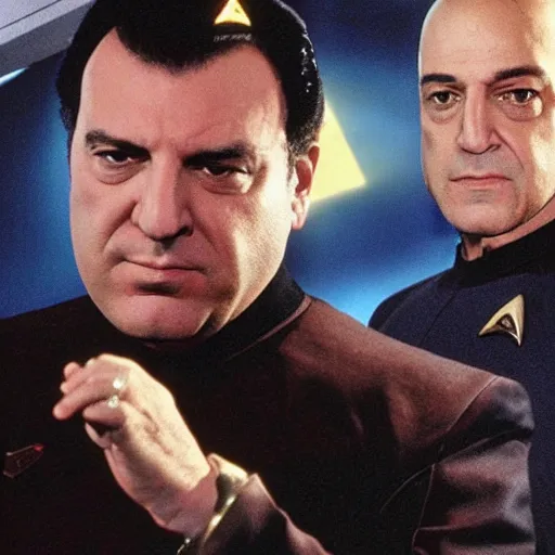 Image similar to tony soprano in a Star trek deep space nine uniform commanding the use defiant