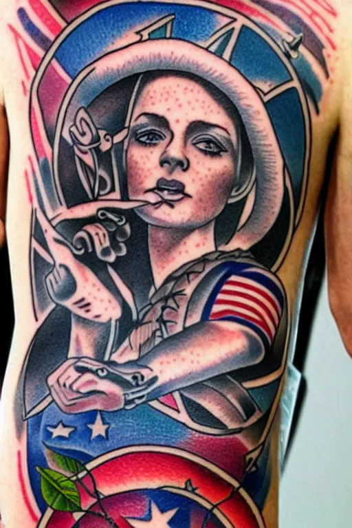 Prompt: American traditional tattoo of a sailor