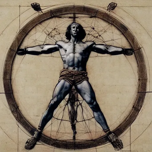 Image similar to Michael Jordan as the Vitruvian Man by leonardo da vinci, detailed, 8k, intricate blueprint