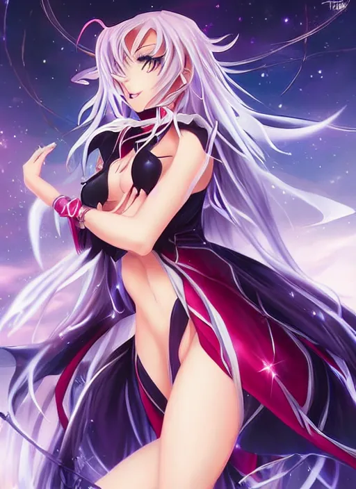 Image similar to Raynare, High School DXD anime character in a beautiful portrait as a Guardian of the Stars by Ross Tran, artgerm stunning and detailed, with soft lighting energetic posing