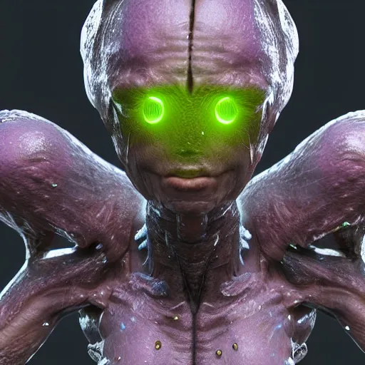 Image similar to skin concept alien, in full growth, mineral crystals instead of skin, magical crystals, smoky crystals, translucent crystals, luminous sparkling crystals, many details, 3 d, cinematic, hyper realism, high detail, octane render