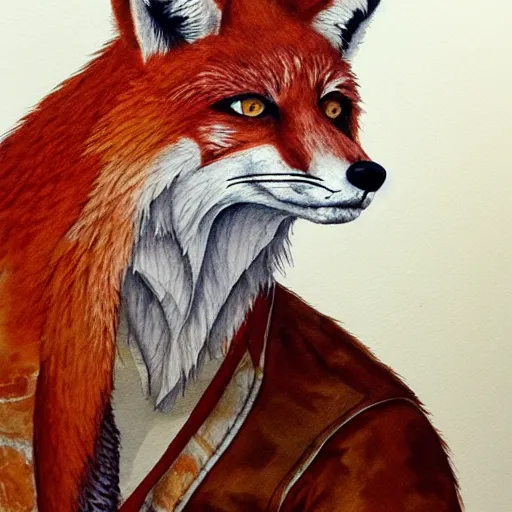 Image similar to water color on paper, foxy animatronic portrait, highly detailed, artstation, masterpiece, award - winning,