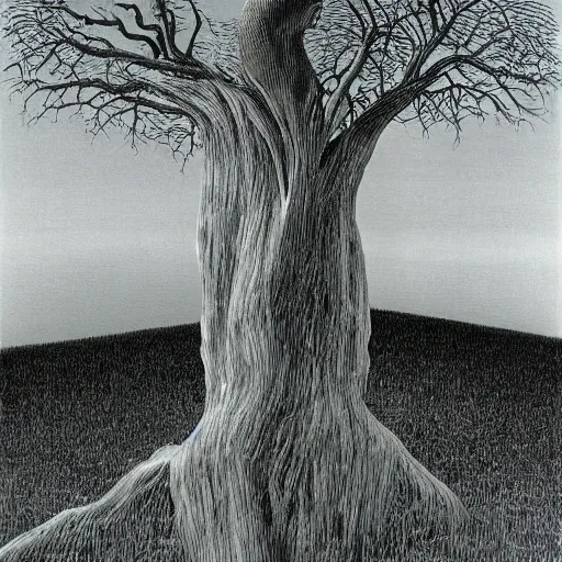 Image similar to tree bones by zdzisław beksinski and rene magritte by wally wood