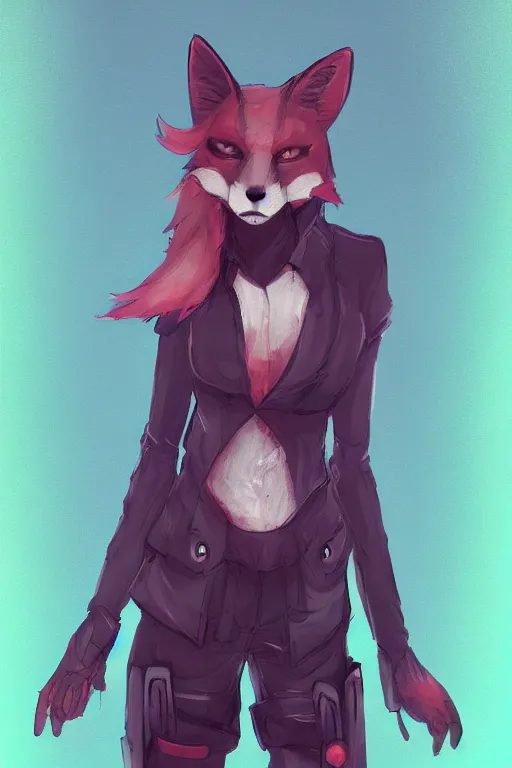 Image similar to a fox fursona, trending on artstation, by kawacy, furry art, digital art, cyberpunk, high quality, backlighting