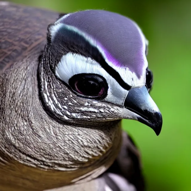 Image similar to turtle - beak pigeon, looking like a raccoon, confused animal