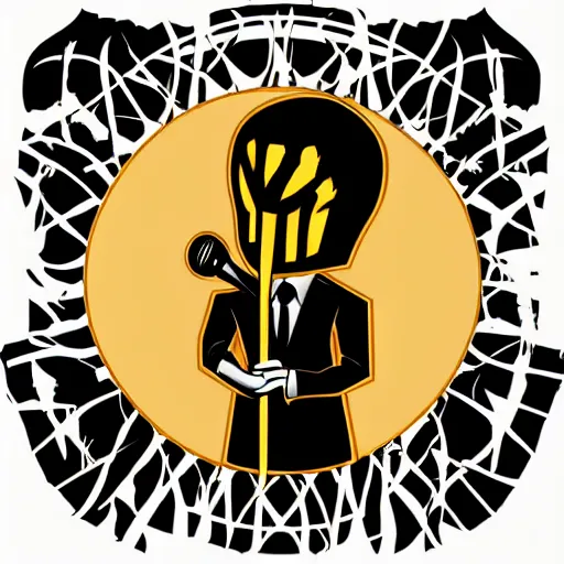 Image similar to dark death metal themed vector illustration of a fantastical menacing ent holding a microphone, award winning, grunge, iconic, golden ratio