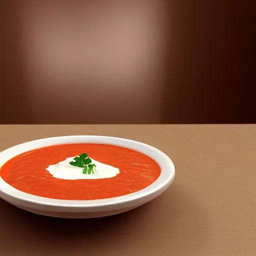 Image similar to kim kardashian in a bowl of tomato soup, photorealism, dynamic lighting, depth of field