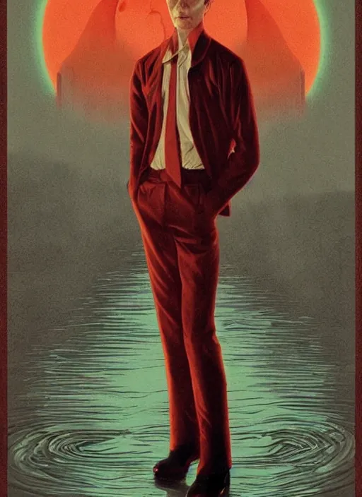 Image similar to twin peaks poster art, david bowie floating through the twilight zone, old retro pulp, by michael whelan, rossetti bouguereau, artgerm, nostalgic, old fashioned