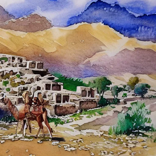 Image similar to watercolor kurdish destination, highly detailed, 4 k