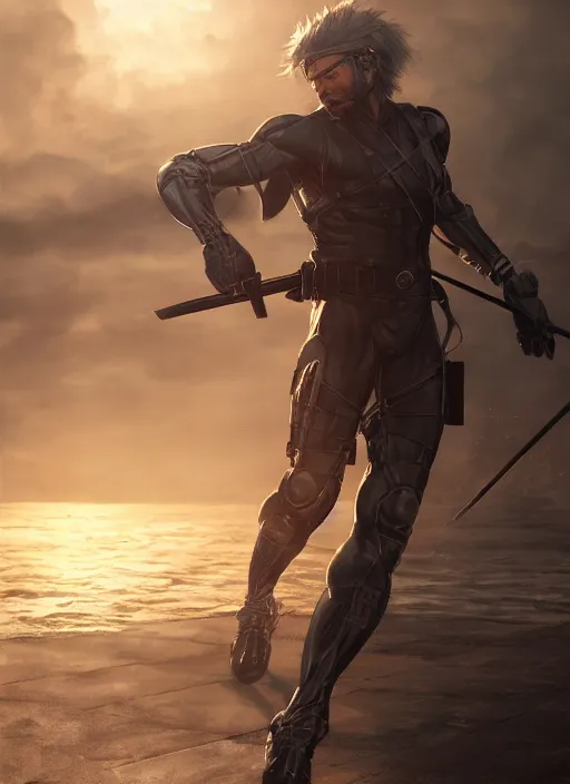 Prompt: a photorealistic hyperrealistic render of a raiden metal gear solid wielding a katana sword and wearing a straw hat, lightning crackling from his hands, greg rutkowski, wlop, artgerm, dramatic moody sunset lighting, long shadows, volumetric, cinematic atmosphere, octane render, artstation, 8 k