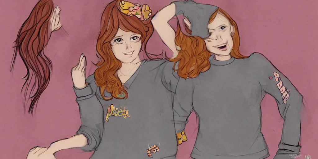 Image similar to women, ginger, cartoon, sweatshirt, concept art, concept art, bunny ears,