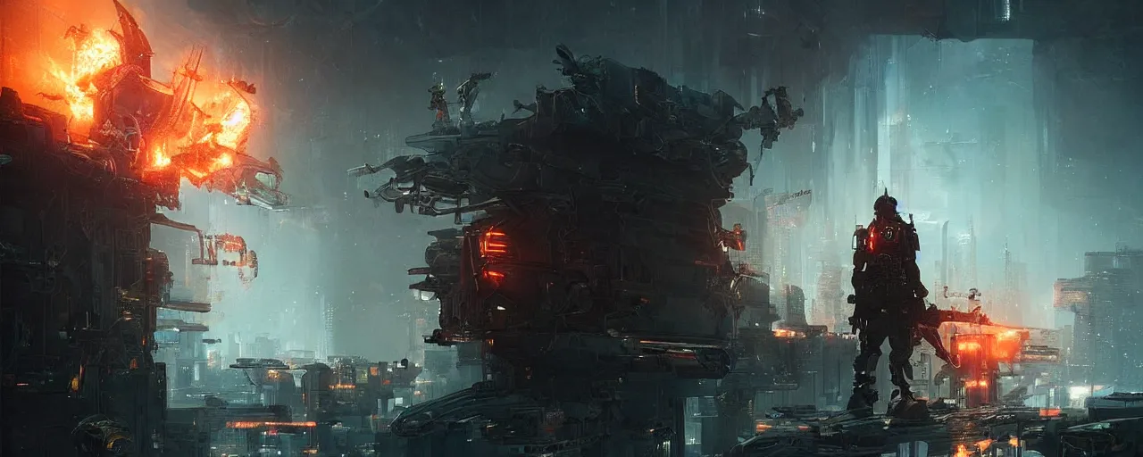 Image similar to a futuristic cyberpunk cat soldier in war scene, epic scene, big explosion, by greg rutkowski