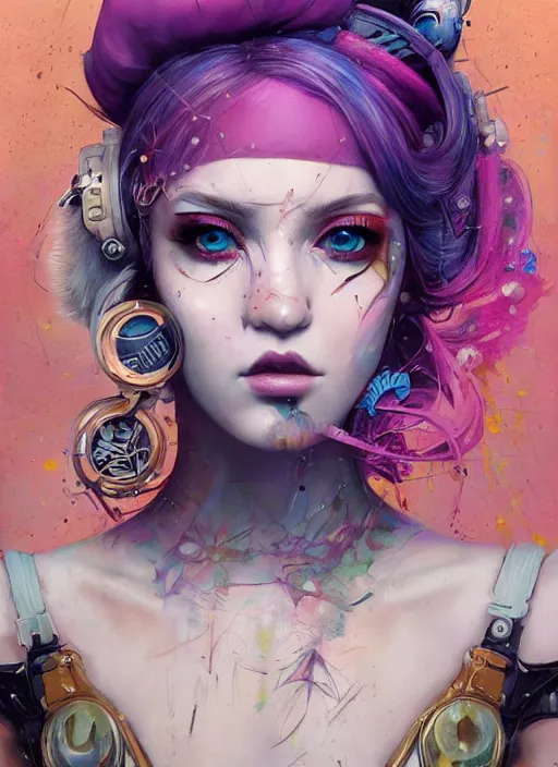 Prompt: beautiful portrait of Lofi cyberpunk Princess Peach, by Tristan Eaton, Stanley Artgermm, Tom Bagshaw, Greg Rutkowski, Carne Griffiths. trending on DeviantArt, face enhance, hyper detailed, trending on Artstation, 8k, masterpiece, graffiti paint, fine detail, full of color, intricate detail, golden ratio illustration