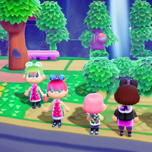 Prompt: Futuristic cybergoth Disney princess in Animal Crossing