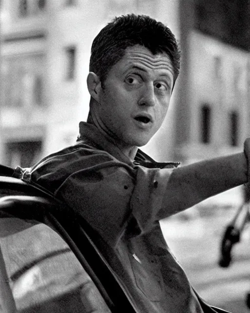 Image similar to film still close - up shot of bill clinton as travis bickle from the movie taxi driver. photographic, photography