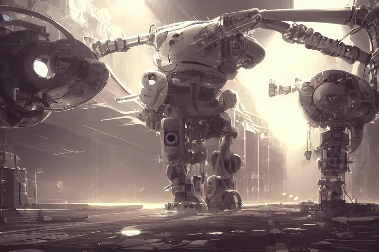 Image similar to parallax datacenter server room single mono colossus white rusty android robosaurus in artstation cinematic detailed concept art volumetric light sharp coherent cgsociety symmetric perfect well balanced