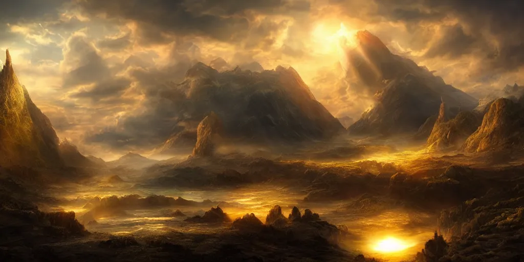 Prompt: beautiful matte painting of of heaven, sun rise, dramatic light, epic fantasy