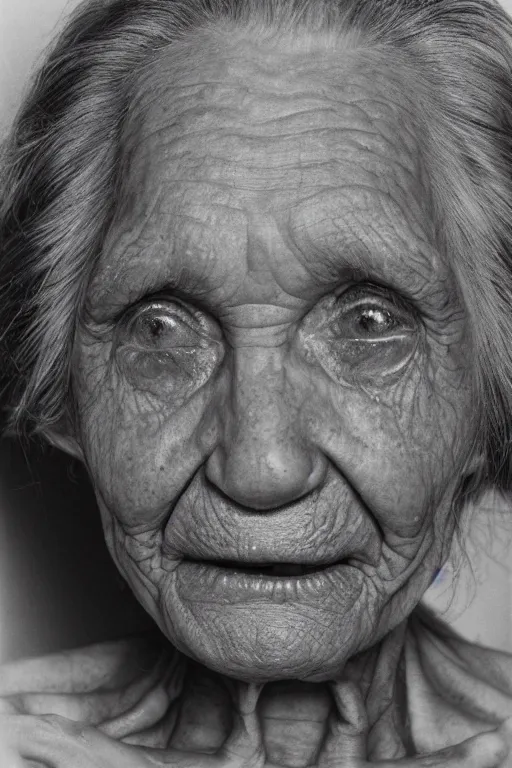 Image similar to closeup portrait of an old blind lady by Robert Mapplethorpe,