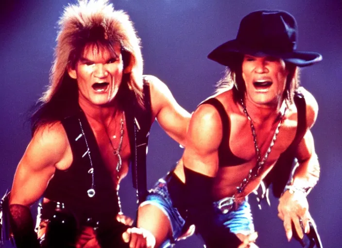 Prompt: publicity photo still of patrick swayze in motley crue live on stage, 8 k, live concert lighting, mid shot