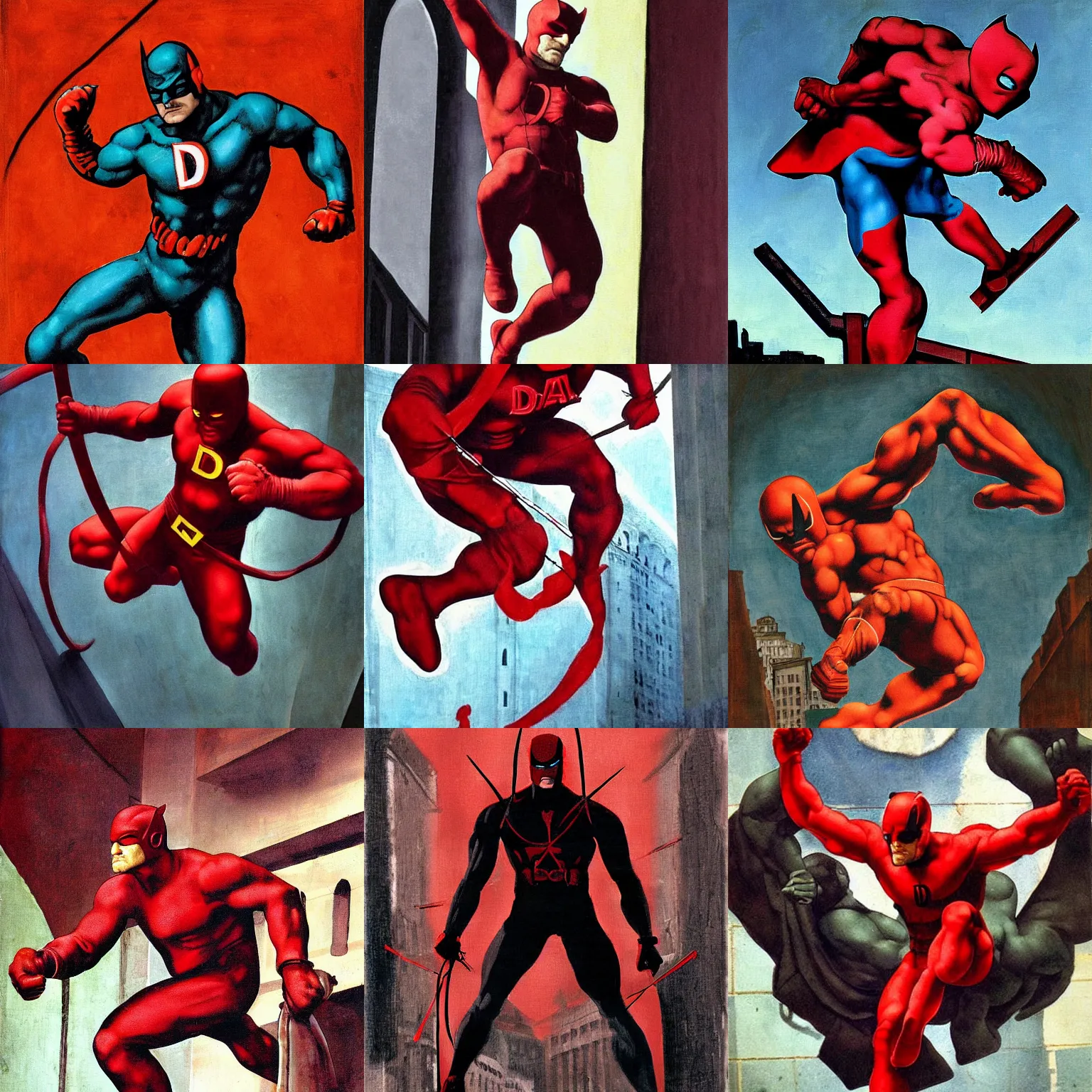 Image similar to daredevil painted by michelangelo