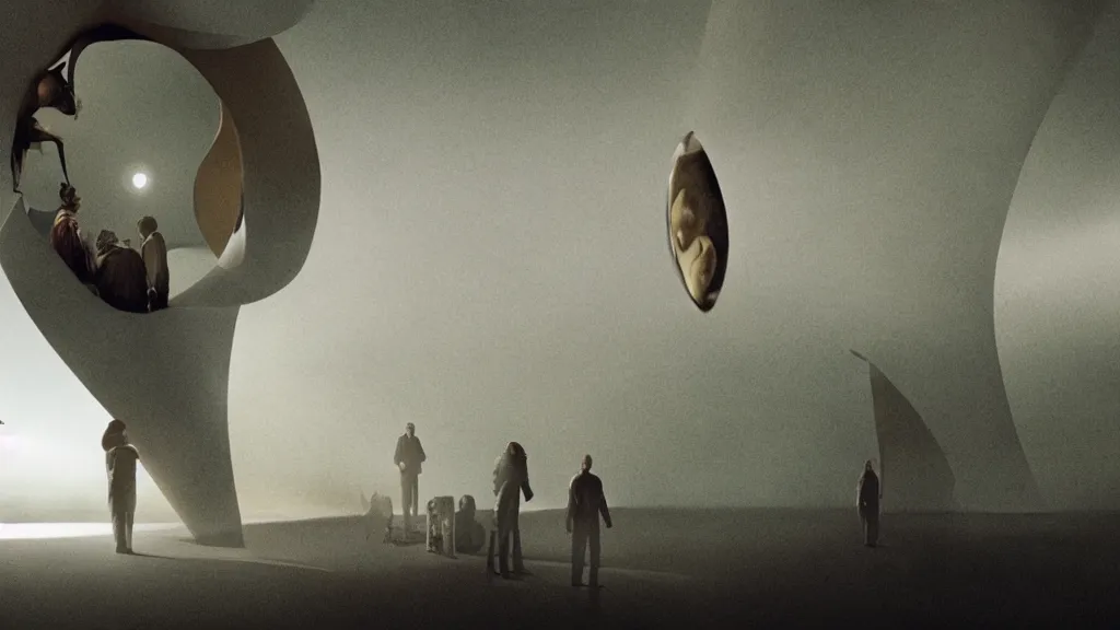 Image similar to the Corbin Project, film still from the movie directed by Denis Villeneuve with art direction by Salvador Dalí, wide lens