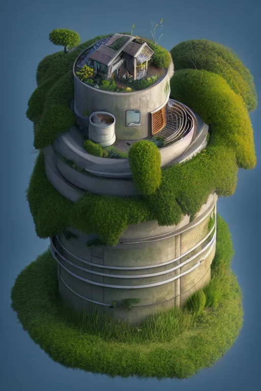 Image similar to cylindrical house, solarpunk, studio ghibli, jean - baptiste monge, octane render, 4 k