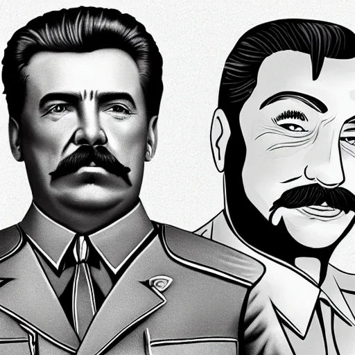 Prompt: lgbt art, tom of finland style, stalin, and lenin, in billy herrington body, art in 4 k, high quality