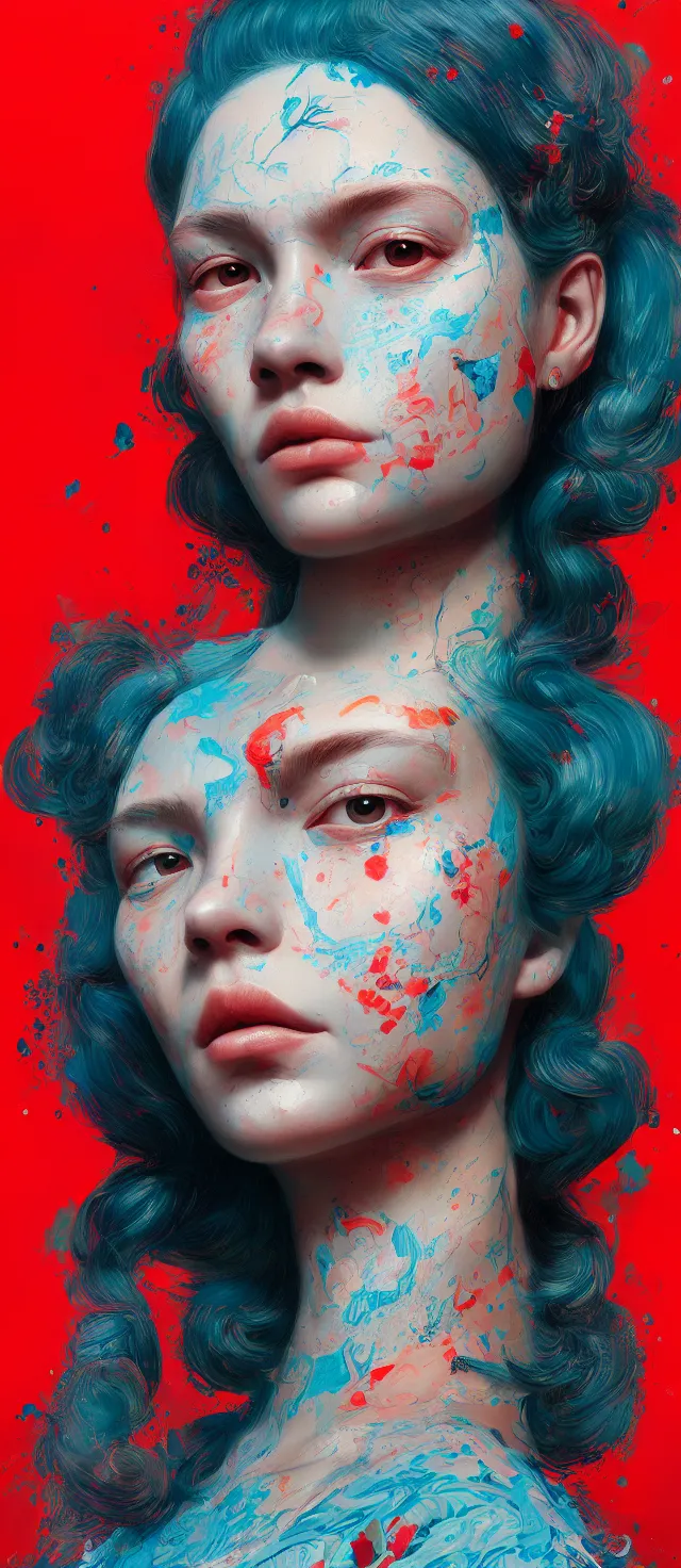 Prompt: excellent painted portrait by james jean, high quality masterpiece painted, patterned background, 4 k, trending on artstation, octane render,