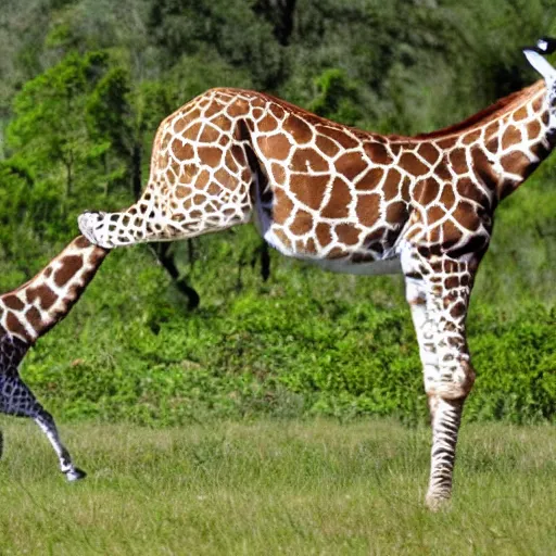 Prompt: cat chasing a giraffe