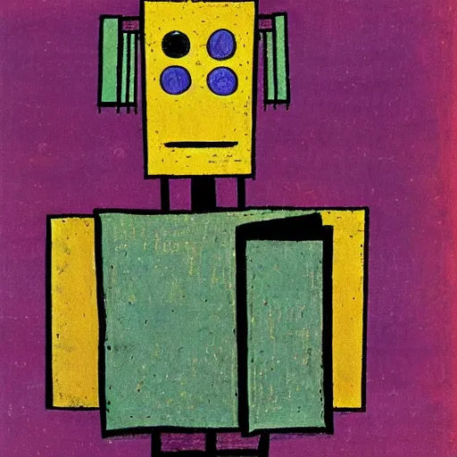 Prompt: a robot reading a book by paul klee