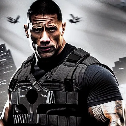 Image similar to Dwayne Johnson in the punisher digital art 4k detailed super realistic