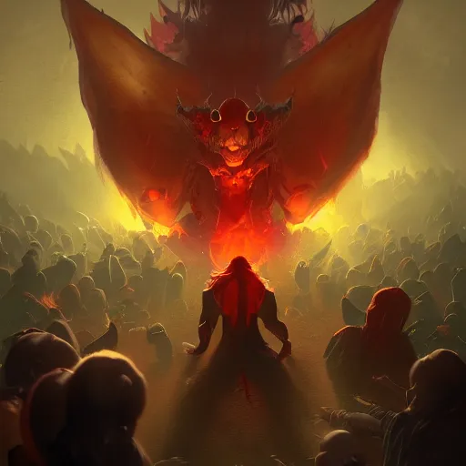 Image similar to a crowd of people summon a demon, Artstation