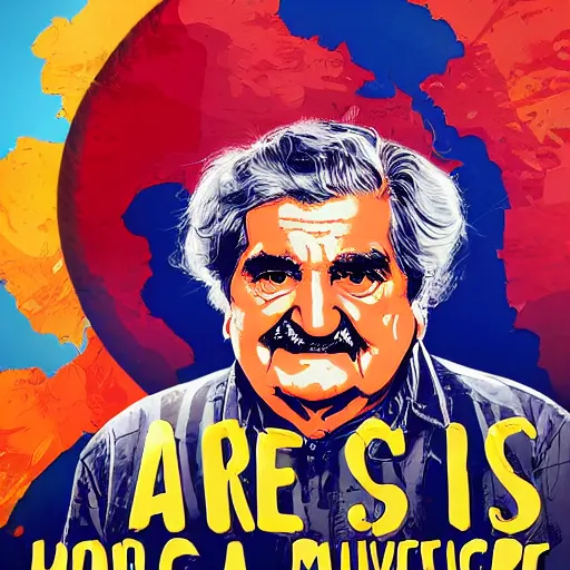 Image similar to poster for a romantic comedy movie starring jose mujica, movie poster, advertisement, high detail, sharp, digital art, trending on artstation