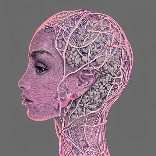 Image similar to the head of an unbelievably elegant and beautiful woman partially made of potatoes roots and violets, an ultrafine detailed illustration by james jean, final fantasy, intricate linework, bright colors, behance contest winner, vanitas, angular, altermodern, unreal engine 5 highly rendered, global illumination, radiant light, detailed and intricate environment