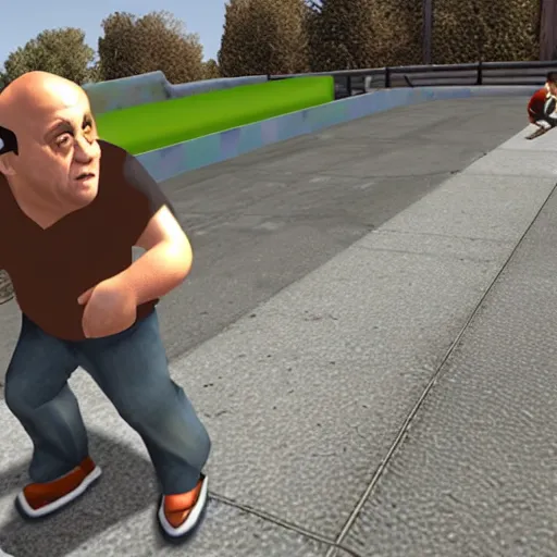 Prompt: danny devito in tony hawk's pro skater